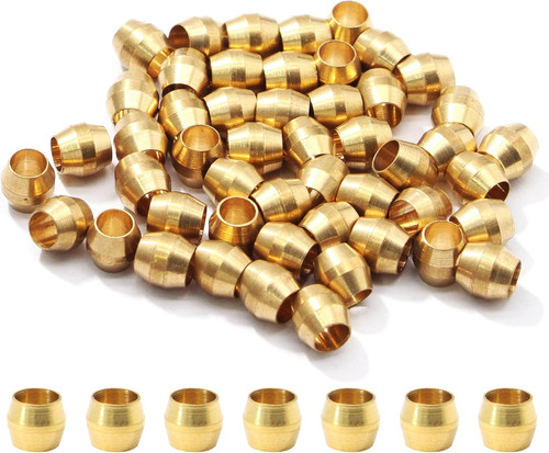 50 Pcs Brass Compression Fitting, 1/8" Tube OD Compression Sleeves Ferrules Bras