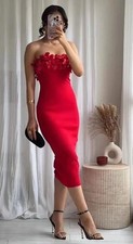 ZARA NWT WOMAN SS25 FLORAL KNIT MIDI DRESS RED Size S 3920/720