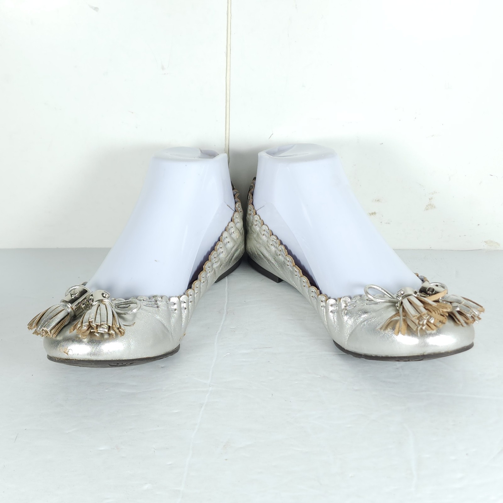 TORY BURCH Women's Reese US 6,5M Silver Leather Tassels Logo SlipOn Ballet Flats thumbnail 6