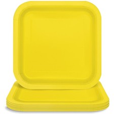 Unique Neon Yellow Square Paper Dessert Plates 7" - 12 Pack, Ideal for Parties