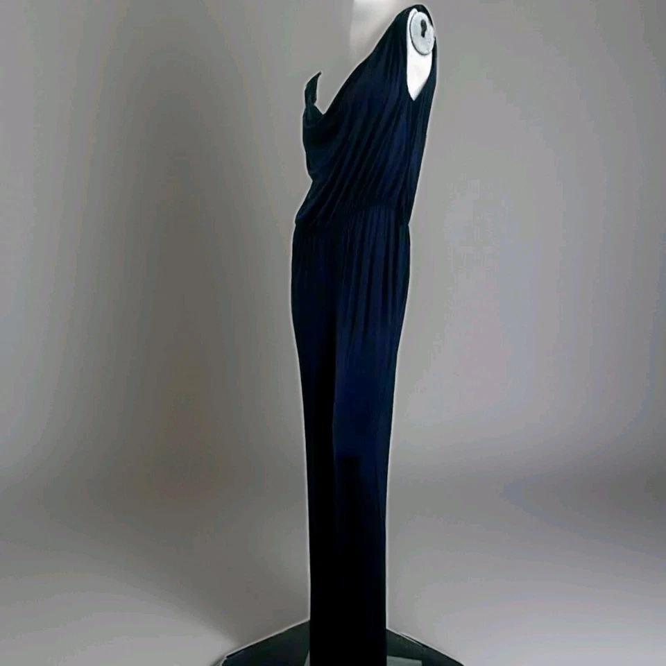 Monsoon Mujer Largo Traje Azul Marino Viscosa Mash Suave Cut Nuevo Tag Free Belt - Imagen 3 de 4