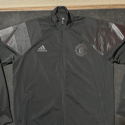 Manchester United Jacket Mens Large Black Soccer Adidas Full Zip