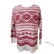 Loft Sweater Womens Small Long Sleeve Mock Neck Red White Fair Isle Stretch Knit
