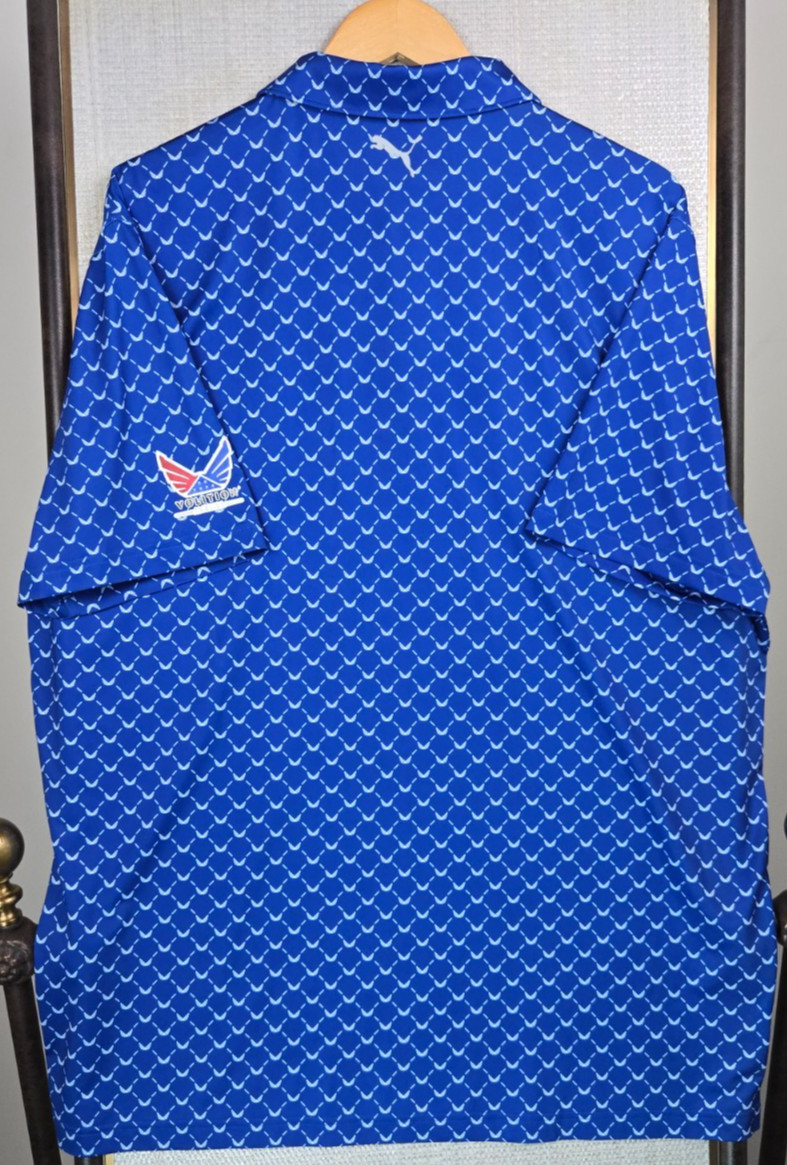 PUMA x VOLITION AMERICA Mens Size XL Performance Polo Shirt Blue All Over Print View 5
