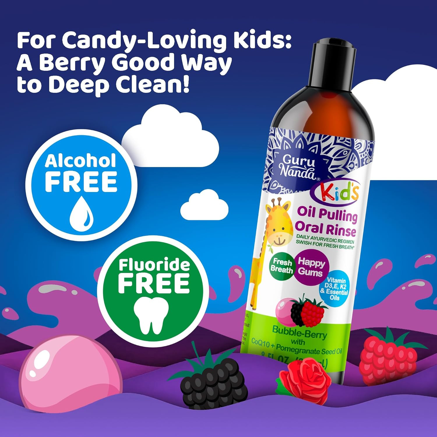 Kids Oil Pulling, Alcohol-Free Mouthwash, Essential Oils & Vitamins for Fresh Br thumbnail 6
