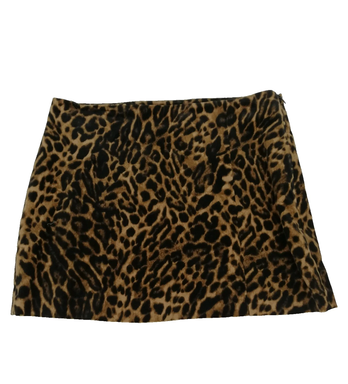 M&S Women's Mini Skirt Brown Mix Animal Print Cotton Rich Velvet Side Zip New