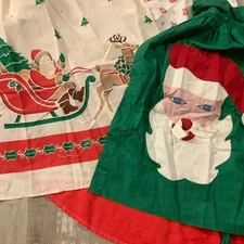 Vintage Fabric  Lot Santa Aprons Plus Santa Border Fabric