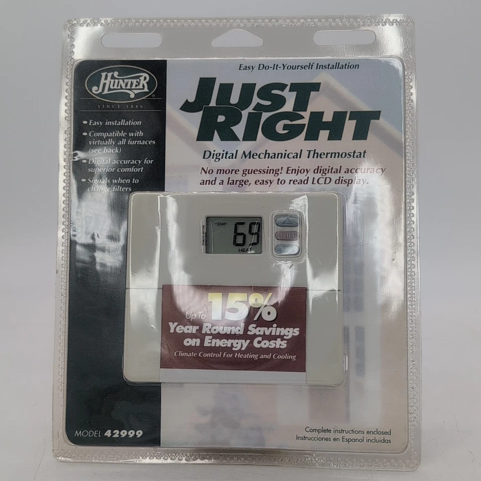 Hunter Thermostat Digital Electronic Just Right Heat & Cool Model 42999 LCD New - Image 3 of 4