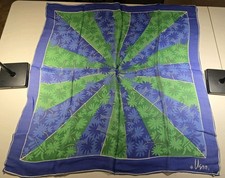 Vera Neumann Signed Scarf Ladybug Silk Blue Green Plant Leaves Design 21x21