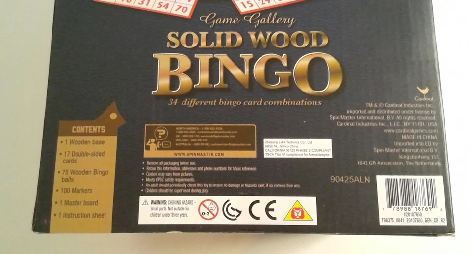 Juego de bingo de madera maciza Cardinal Game Gallery, jaula, tarjetas, fichas, caja abierta nueva Foto 3 de 4