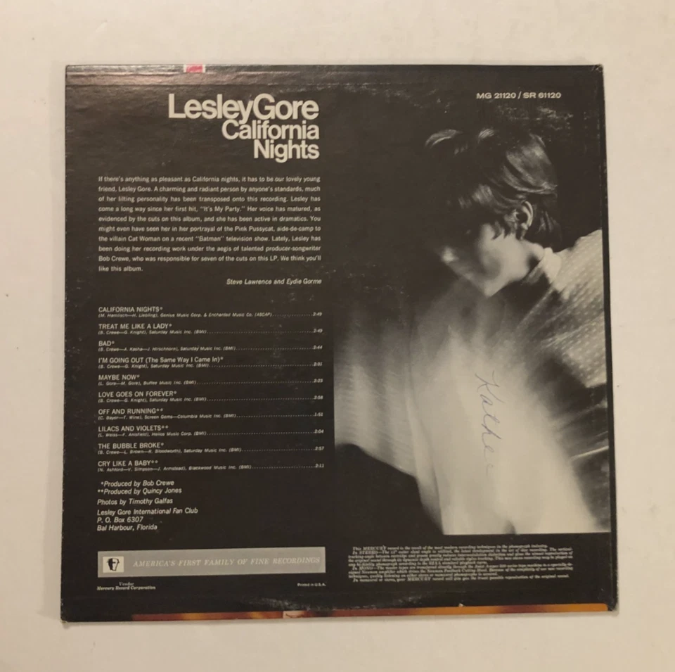 Lesley Gore California Nights SR61120 Stereo Mercury Vintage 1967 Vinyl LP NM Foto 2 de 4