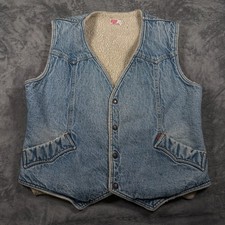 Vintage Levi's Western Vest Mens XL Blue Denim Sherpa Lined Outdoor Snap Front