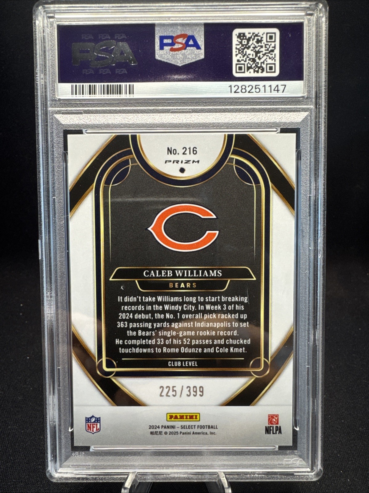 Caleb Williams 2024 Panini Select Orange Shock /399 Rookie RC PSA 10 Club Level view 2