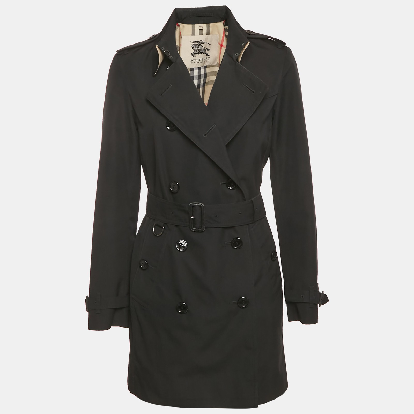 Burberry Prorsum Vintage Black Cotton Blend Double Breasted Trench Coat S