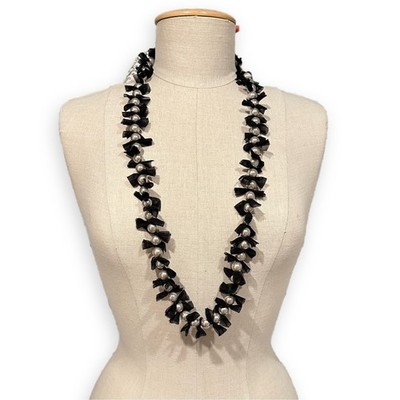 LEE ANGEL for NEIMAN MARCUS Black Ribbon & Pearl Necklace | NWT $198