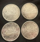 Lot of four (4) Vintage Canadian Canada One Dollar $1 Coins - 80% Silver WOW!