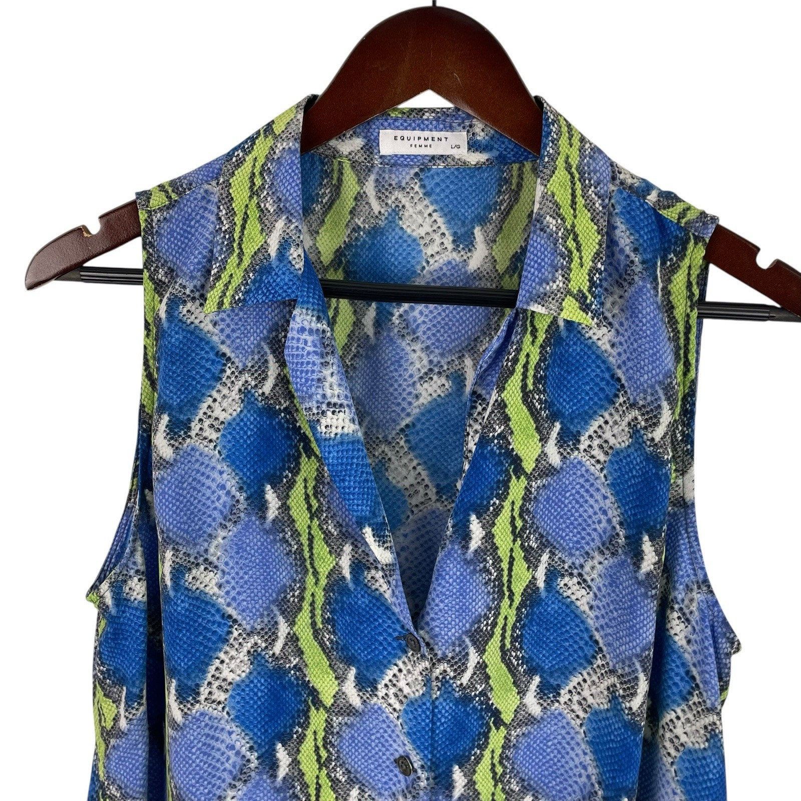 Equipment Size Large Blue Green Python Print Silk… - image 2