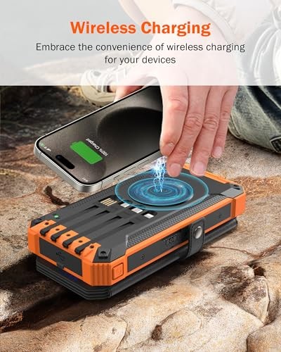 Portable 36800mAh Solar Power Bank with Wireless Charging & 5 Solar Panels