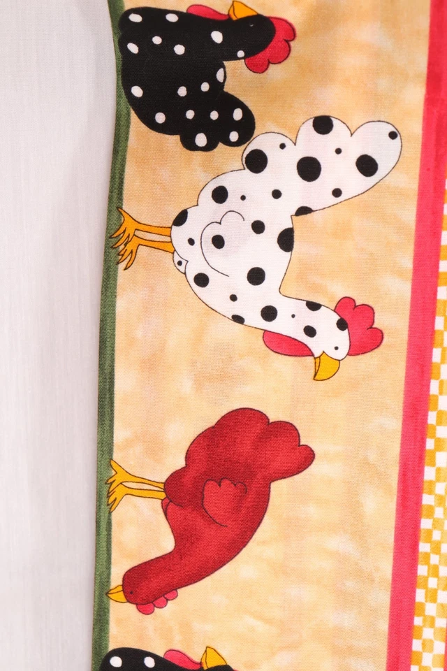 72"L x 44"W Hen Pecked by Moda Red White Spots Cartoon Chickens Eggs Striped - Image 2 of 4
