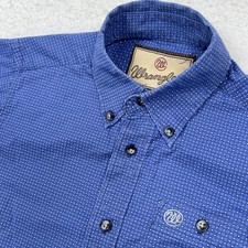 Wrangler Western Shirt BOYS M Pearl 13 Snaps Geometric Blue Cowboy Rodeo Gift