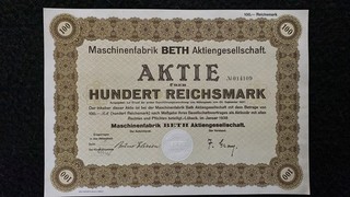 Historische Aktie: Beth Maschinenfabrik 1938