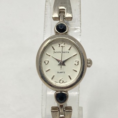 Vtg Jaclyn Smith Watch Women 20mm Silver Tone Black Patina Oval New Battery 7''