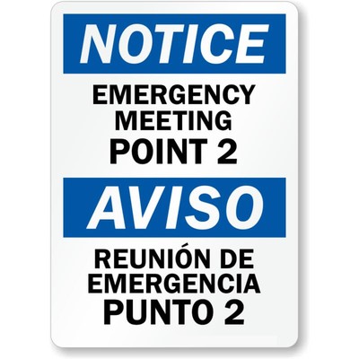 Bilingual Meeting Point 2 Aluminum Weatherproof Sign b00015