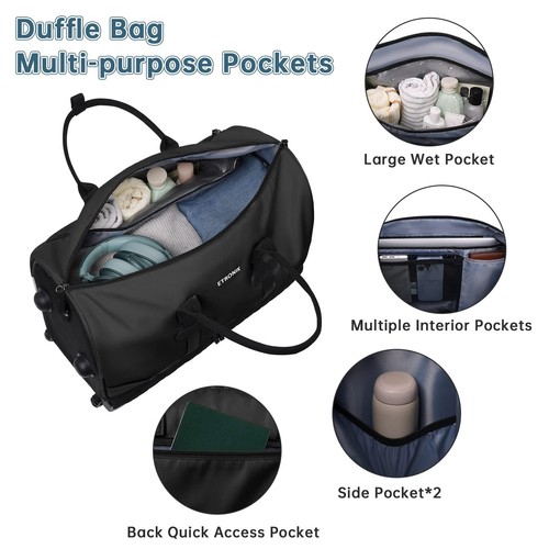 Rolling Duffle Bag with Wheels, 21 Inch Flight Approved Duffle Bag for Travel... - Picture 4 of 7