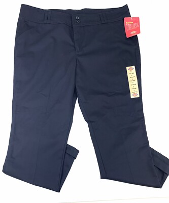DICKIES Women s Navy Blue Wide Band Stretch Bootcut Leg Pants Sz 21 KP715 NWT