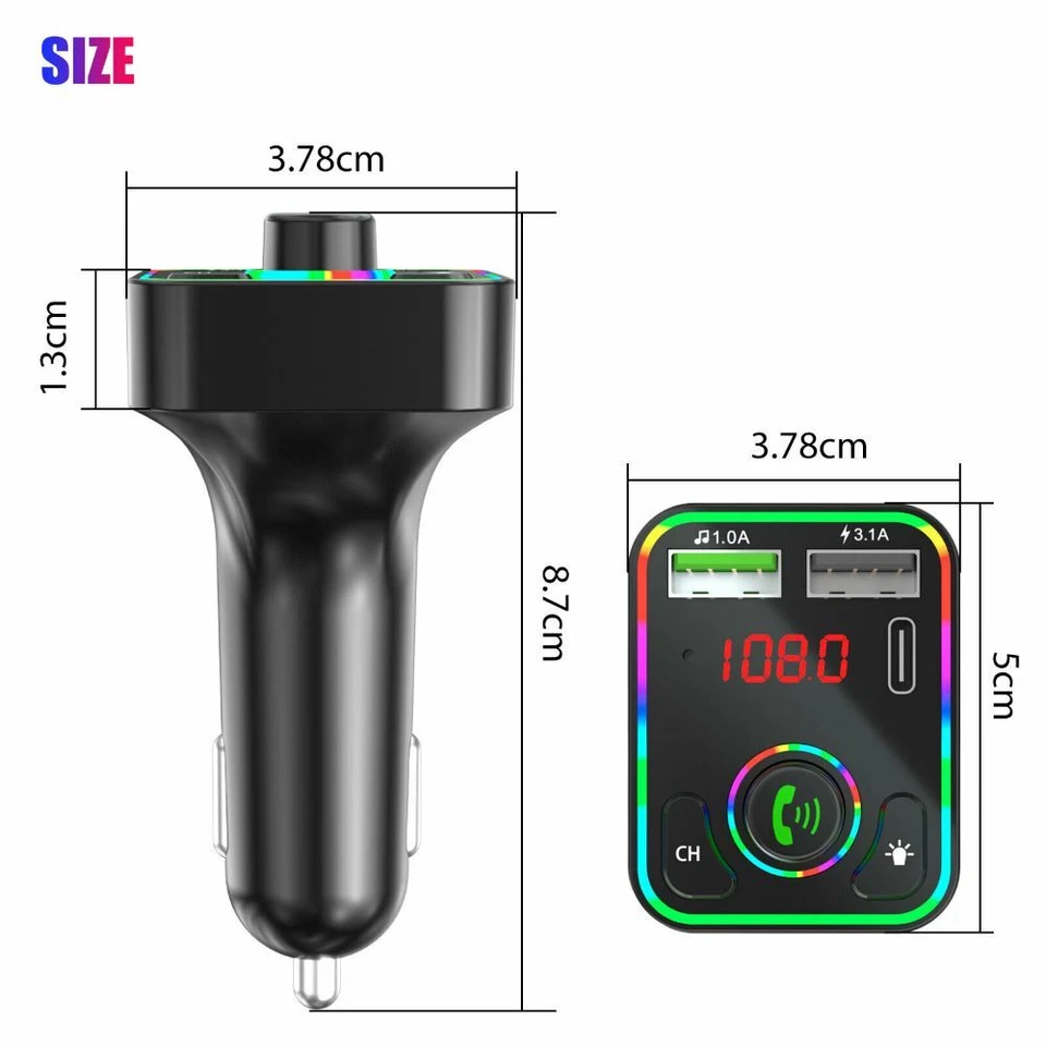 Wireless Bluetooth 5.0 Car FM Transmitter Adapter 2USB PD Charger AUX Hands-Free - Image 3 of 4