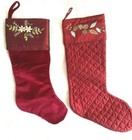 Pair Embroidered Velvet And Quilted Christmas Red Stockings Beautiful Detail