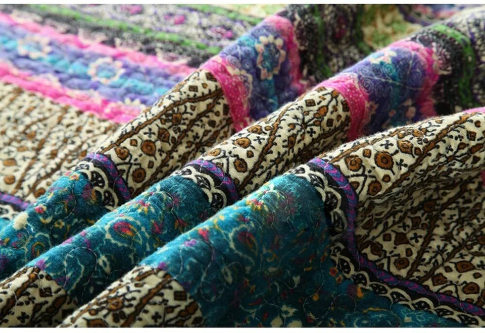 ¡NUEVO! ~ JUEGO DE EDREDÓN BOHO GLOBAL SUROESTE TROPICAL VERDE AZULADO AQUA PÚRPURA ROSA VERDE Foto 3 de 4