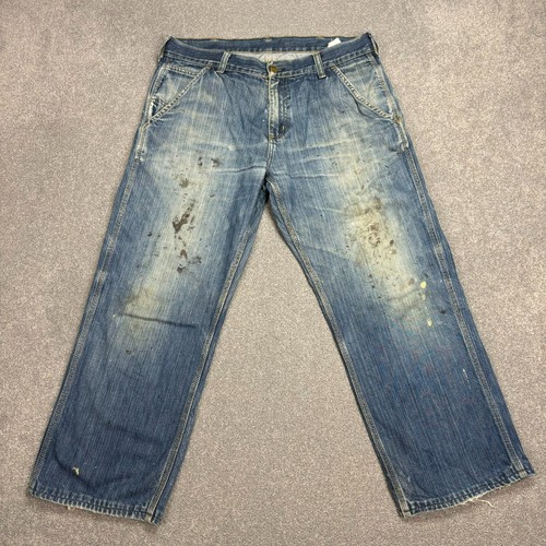 Carhartt Jeans Adult 34x26 Blue Carpenter Workwear Distressed Trousers Men*