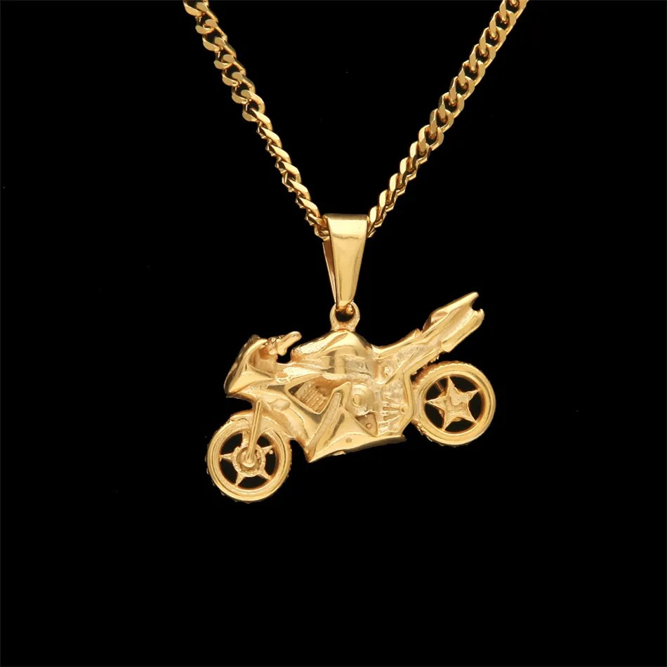 Gold-Plated Titanium Steel Motorcycle Pendant Necklace