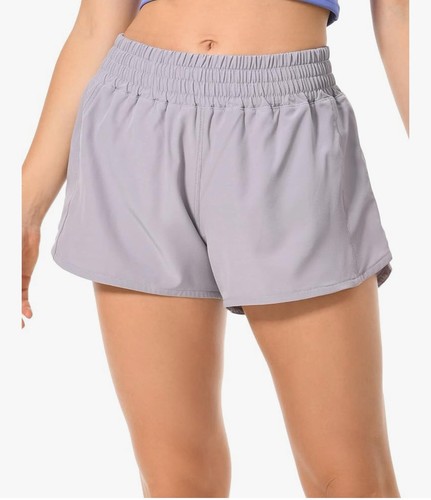 Women's shorts High Waisted Athletic Workout Running Quick Dry Mesh Liner Gray