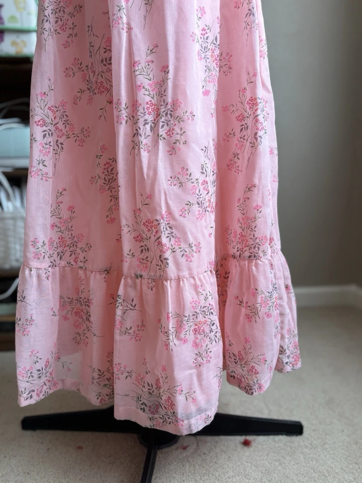 Vestido largo pradera vintage Sears Jr Bazaar años 70 rosa floral fuera del hombro Foto 3 de 4