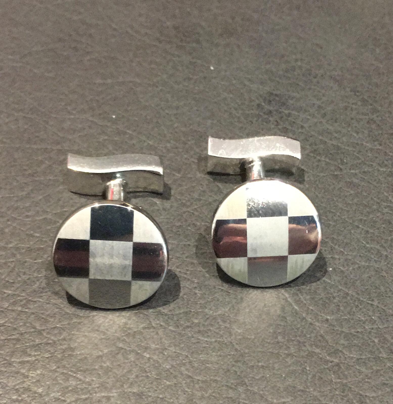 TM LEWIN CHECK STAINLESS SMART GENTS CUFFLINKS ^ Gem