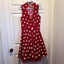 Rinascimento polka dot dress tulle rockabilly red white women v neck Women Small