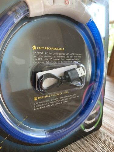 EZ Spot LED Pet Collar, Blue, Customize The Size, Rechargeable, For Dogs or Cats - Picture 3 of 3