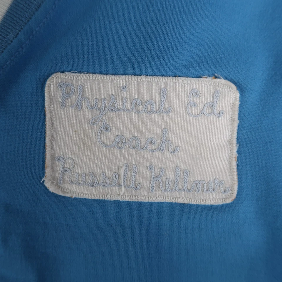 Sudadera Universitaria Vintage Años 60 Rawlings Cuello en V Suéter Punto de Cadena Azul Talla 42 Foto 4 de 4