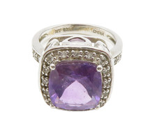 925 Sterling Silver Prong Set Amethyst  Topaz Cocktail Ring Sz 7 RG14906