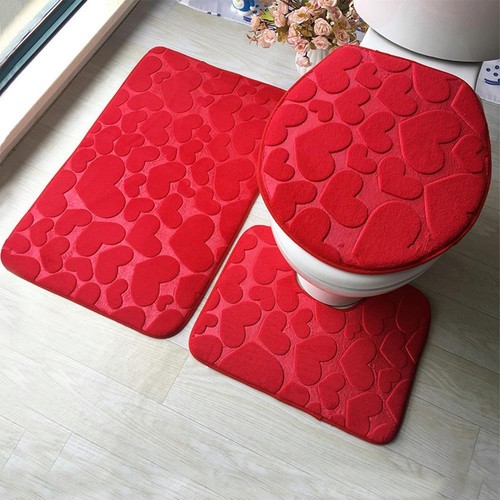 3pcs/Set Badezimmer Matte Prägung Flanell Boden Kissen WC Sitzbezug Deu - Bild 3 von 11