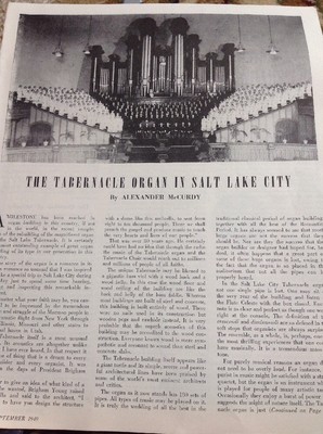 N1-7 Ephemera 50er Jahre Bild Artikel Tabernakel Orgel Salt Lake City