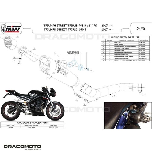 échappement TRIUMPH STREET TRIPLE 660 S 2021 2022 MIVV X-m5 Noir RC - Photo 5/5