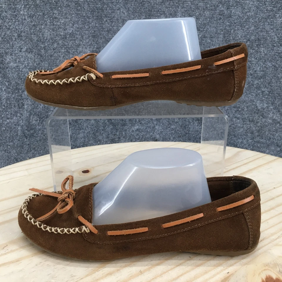 Zapatilla Minnetonka Mujer 5.5 Mocasín Cuero Marrón Sin Cordones Planos Parte Superior Baja 6963 Foto 2 de 4