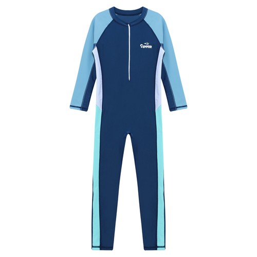 Kids Girls Bodysuit Long Sleeve Swimsuit Sport Bathing Front Zipper Swimwear - Picture 10 of 25