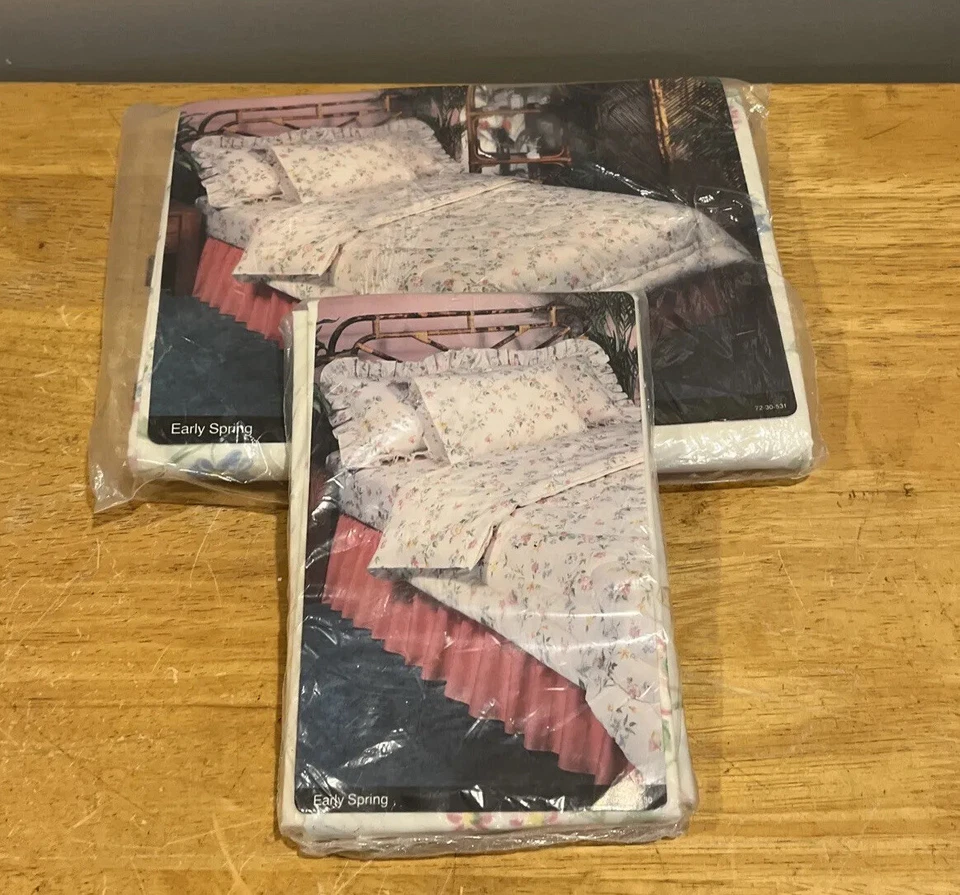 Sábana plana completa vintage JCPenney 2 fundas de almohada flores florales de primavera temprana EE. UU. Foto 2 de 4