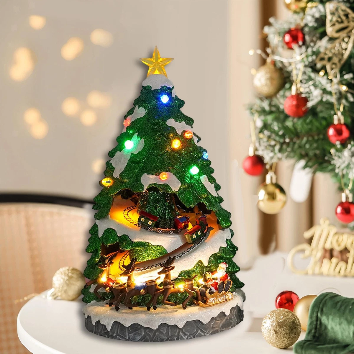 Lighted Musical Xmas Tree Tabletop Decor for Tabletop Shelf Living Room
