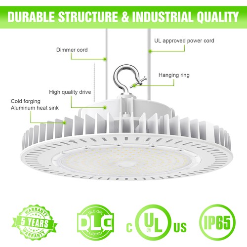 240W Dimmable LED UFO High Bay Light Replace 1000W MH/HPS Warehouse Lamp 5000K - Picture 16 of 22