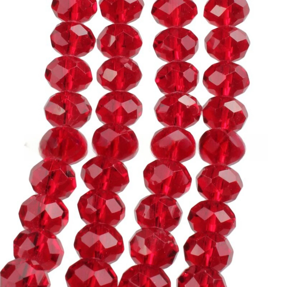 64pcs Red 8X10mm Faceted Rondelle Bead Crystal Glass Loose Spacer Beads - Image 2 of 4